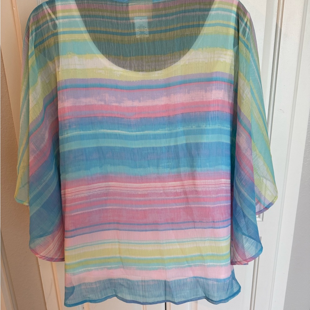Ruby Rd. Pastel Striped Chiffon Top (T37261) - Picture 3 of 4
